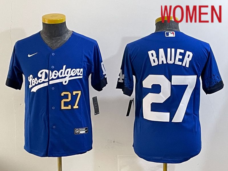 Women Los Angeles Dodgers 27 Bauer Blue City Edition Nike 2024 MLB Jersey style 11203